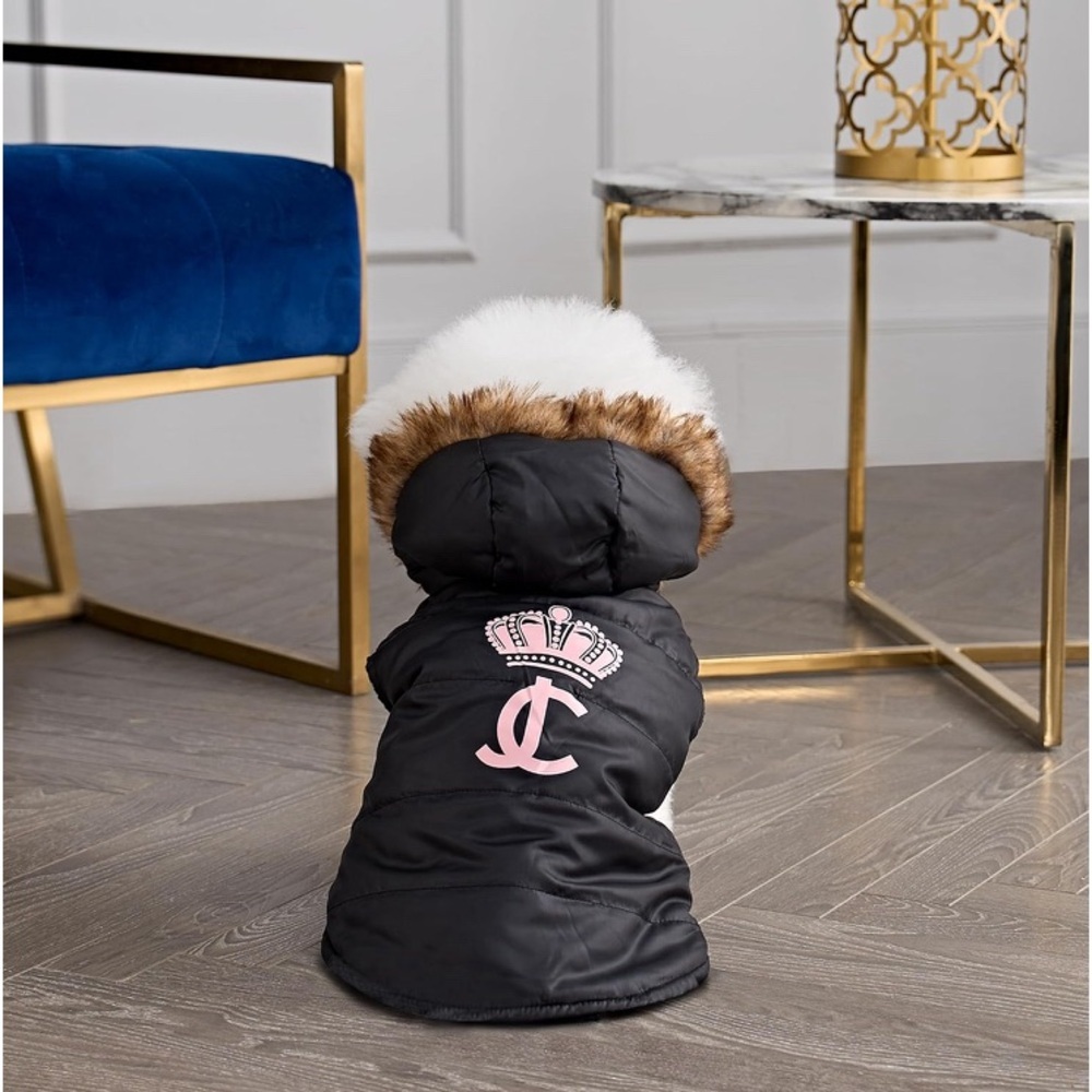 Juicy Couture Faux Fur Hooded Dog Jacket - Picture 5 of 7